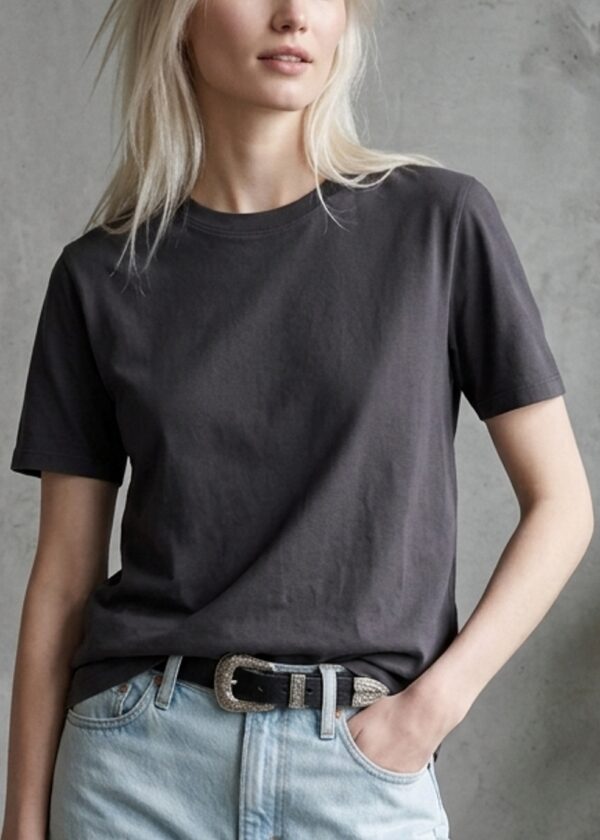 T-shirt in cotone organico delavè - lavagna, S