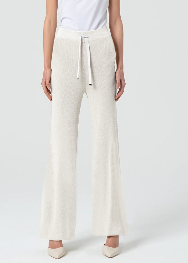 Pantalone in maglia costa gamba ampia - Taglia Unica, Burro