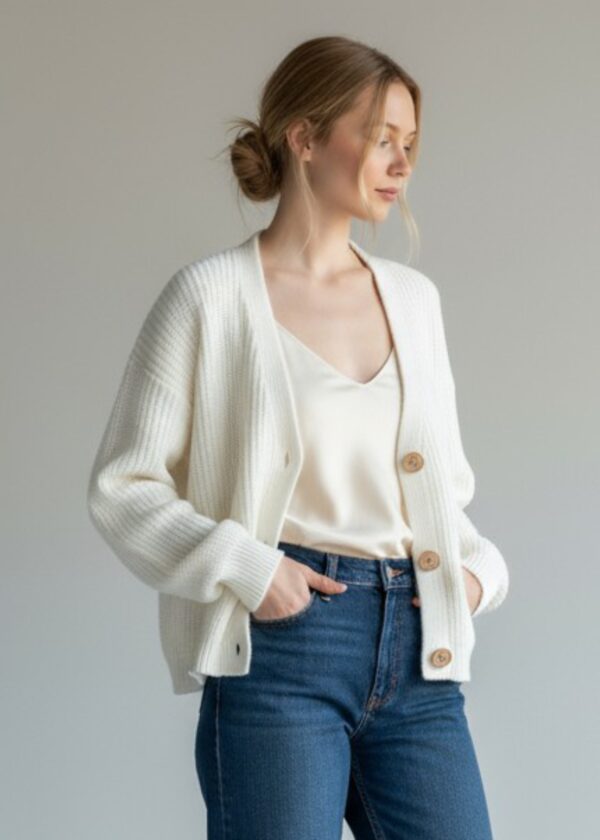 Cardigan in cashmere e seta - Taglia Unica, Burro