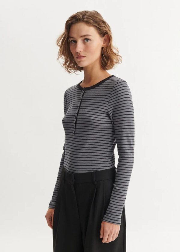 Serafino rigato in cotone organico - L, Grigio/nero