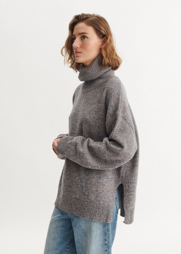 Pullover oversize spacchi e collo alto - S/M, Grigio melange