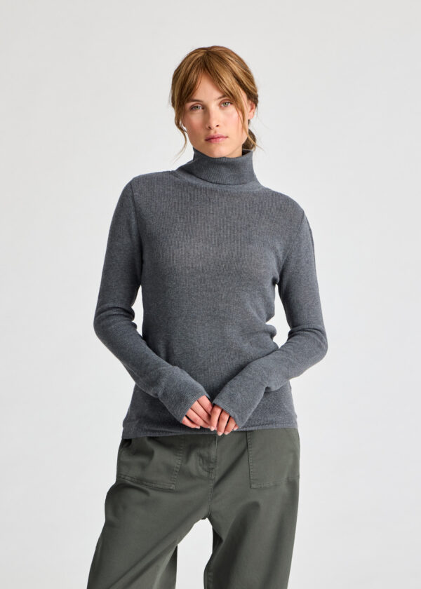 Dolcevita in maglia di caldo cotone organico - M, Grigio melange