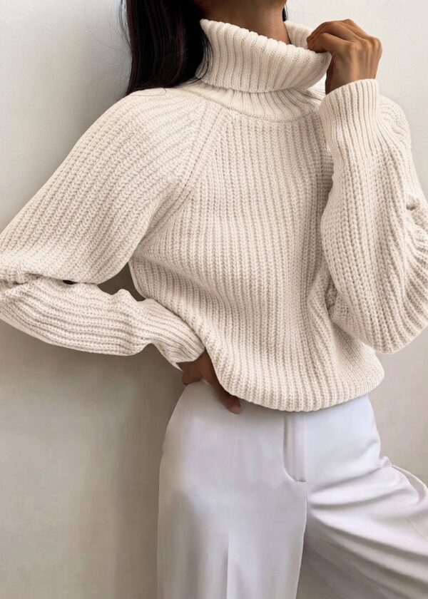 Maglione collo alto costa inglese in cashmere e seta - Taglia Unica, Burro
