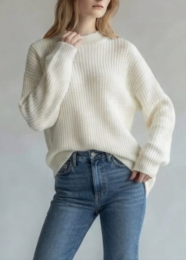 Girocollo oversize costa inglese in cashmere e seta - Taglia Unica, Burro
